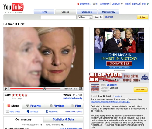 McCain Ad on video criticizing McCain