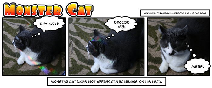 Rainbows on the brain can't be good for a fierce Monster Cat, right? Rainbows on the brain can't be good for a fierce Monster Cat, right?