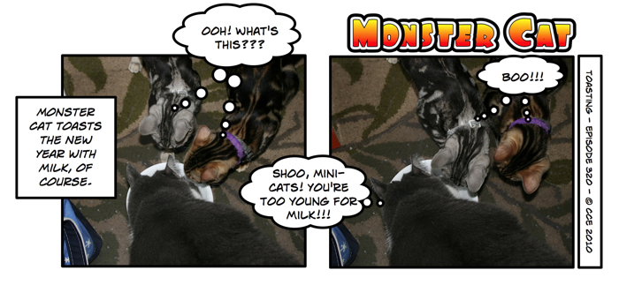 Perhaps all the toasting can explain why Monster Cat is being posted so late today... then again perhaps I should just admit that we were up until 4 a.m...