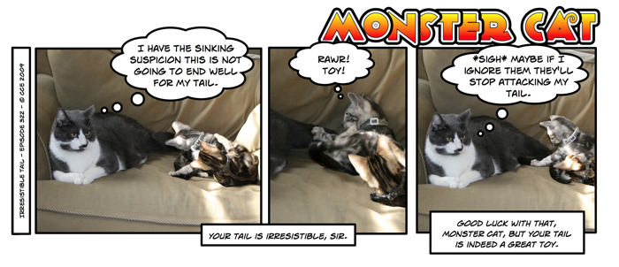 I have to admit... I too find Monster Cat's tail to be an irresistible toy... much to his chagrin...